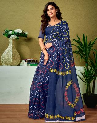 ready to wear blue chanderi cotton screen printed casual and work saree 1