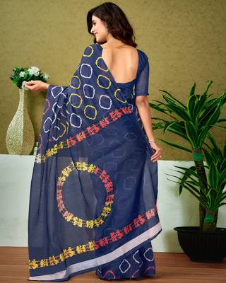 ready to wear blue chanderi cotton screen printed casual and work saree 2