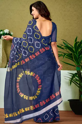 ready to wear blue chanderi cotton screen printed casual and work saree