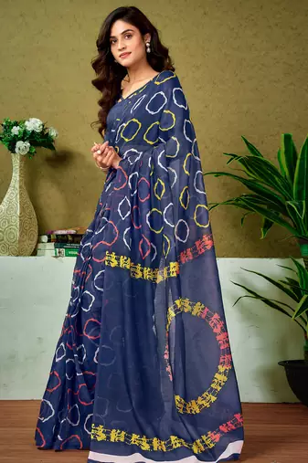 ready to wear blue chanderi cotton screen printed casual and work saree