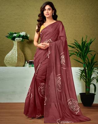 pre draped brown chanderi cotton screen printed casual and work saree 1