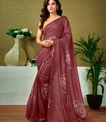 ready to wear brown chanderi cotton screen printed casual and work saree with blouse