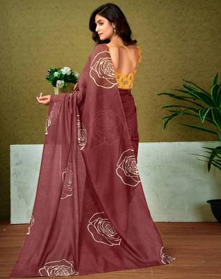 pre draped brown chanderi cotton screen printed casual and work saree 2