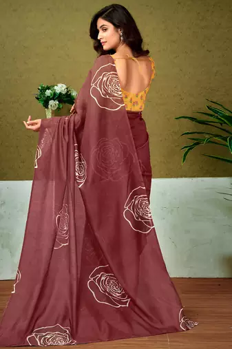 pre draped brown chanderi cotton screen printed casual and work saree
