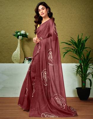 pre draped brown chanderi cotton screen printed casual and work saree 3