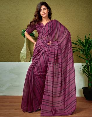 ready made purple chanderi cotton screen printed casual and work saree 1