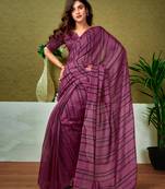 ready to wear purple chanderi cotton screen printed casual and work saree with blouse