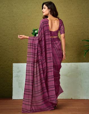 ready made purple chanderi cotton screen printed casual and work saree 2