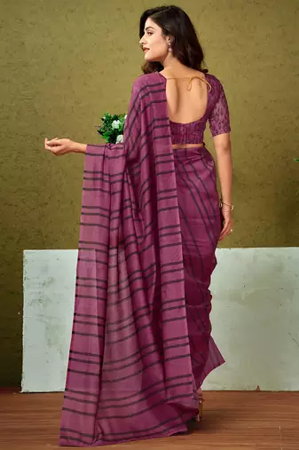 ready made purple chanderi cotton screen printed casual and work saree