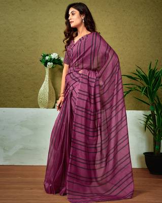ready made purple chanderi cotton screen printed casual and work saree 3