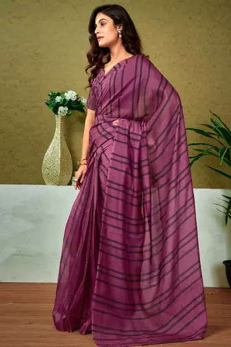 ready made purple chanderi cotton screen printed casual and work saree