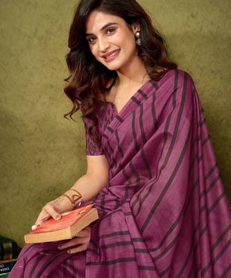 ready made purple chanderi cotton screen printed casual and work saree 4