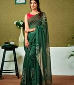 ready to wear green chanderi cotton screen printed casual and work saree with blouse
