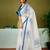 Blue and off-white chanderi cotton screen printed casual and work ready to wear saree with blouse