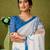 Blue and off-white chanderi cotton screen printed casual and work ready to wear saree with blouse