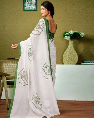 ready made green chanderi cotton screen printed casual and work saree 2