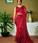 ready to wear red chanderi cotton screen printed casual and work saree with blouse