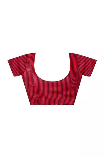 pre-stitched red chanderi cotton screen printed casual and work saree