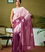 ready to wear white and mauve chanderi cotton screen printed casual and work saree with blouse