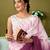 White and mauve chanderi cotton screen printed casual and work ready to wear saree with blouse