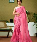 ready to wear pink chanderi cotton screen printed casual and work saree with blouse