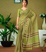 ready to wear green chanderi cotton screen printed casual and work saree with blouse