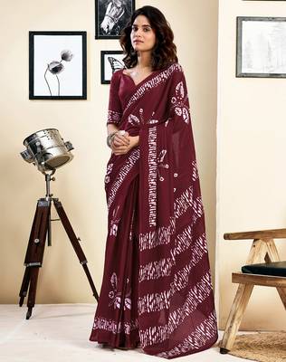 ready to wear maroon pure cotton screen printed saree 1