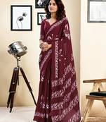 ready to wear maroon pure cotton screen printed saree with blouse