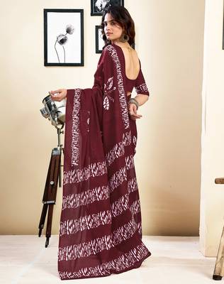 ready to wear maroon pure cotton screen printed saree 2