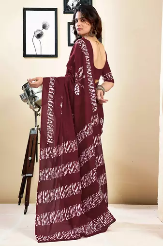 ready to wear maroon pure cotton screen printed saree