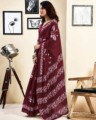ready to wear maroon pure cotton screen printed saree 3