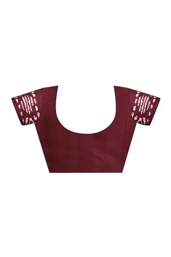 ready to wear maroon pure cotton screen printed saree