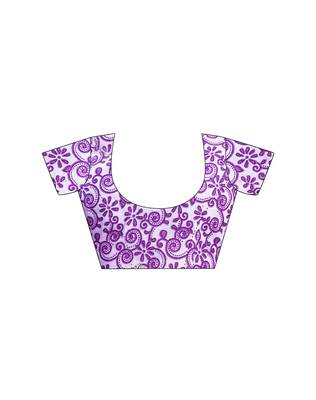 pre draped purple pure cotton screen printed saree 5