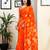 Orange pure cotton screen printed pocket casual, work and festival ready to wear saree with blouse