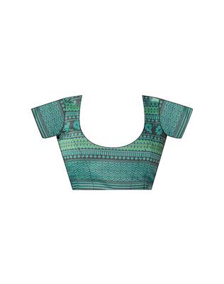 ready to wear green chanderi cotton screen printed casual and work saree 5
