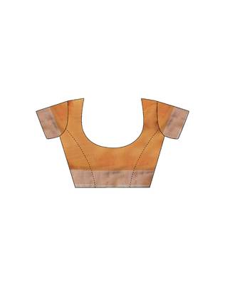 pre draped orange linen zari screen printed casual and work saree 5