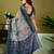 Grey and black linen zari screen printed casual and work ready to wear saree with blouse