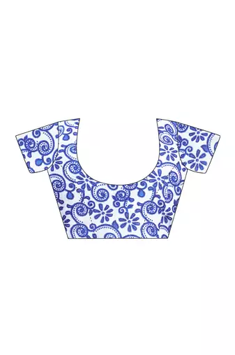 pre draped blue pure cotton screen printed saree