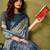Grey and black linen zari screen printed casual and work ready to wear saree with blouse