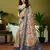 ready to wear green and cream linen zari screen printed casual and work saree with blouse
