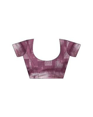 ready made off-white and mauve linen zari screen printed zari saree 5