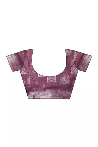 ready made off-white and mauve linen zari screen printed zari saree