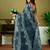 Grey and white linen zari screen printed casual and work ready to wear saree with blouse