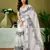 ready to wear white and black linen zari screen printed casual and work saree with blouse