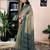 Green and beige linen zari screen printed, with pocket ceremony, party and festive ready to wear saree with blouse