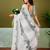 White and black linen zari screen printed casual and work ready to wear saree with blouse