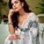 White and black linen zari screen printed casual and work ready to wear saree with blouse