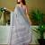 Grey and white linen zari screen printed casual and work ready to wear saree with blouse