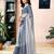Grey and white linen zari screen printed pocket work ceremony, party and festive ready to wear saree with blouse
