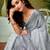 Grey and white linen zari screen printed casual and work ready to wear saree with blouse